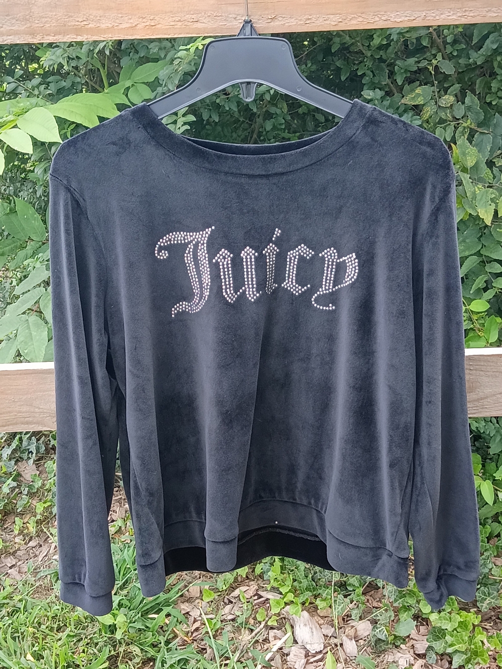 Juicy Couture Black Velour Rhinestone 'Juicy' Logo Sweatshirt
